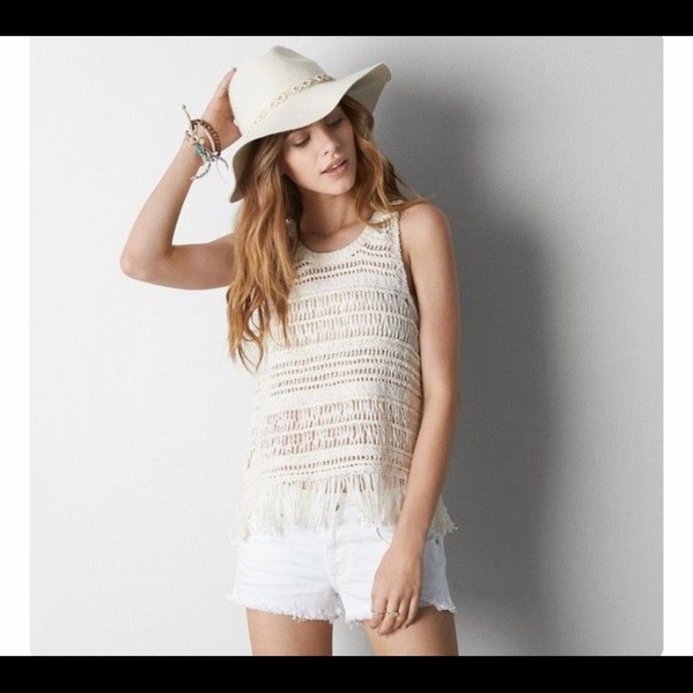American Eagle Fringe Open Weave Tank